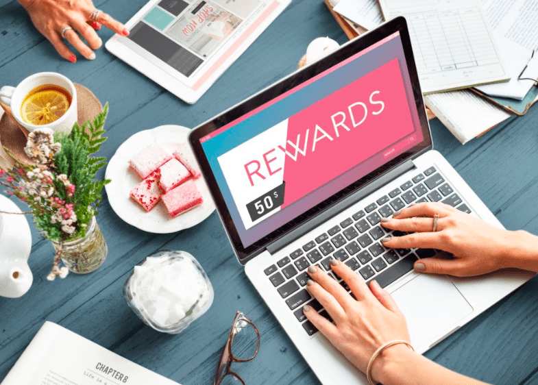computer with gift card rewards on the screen