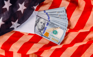 dollars and the american flag